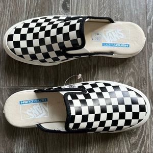 Vans classic checkered leather slip on mules